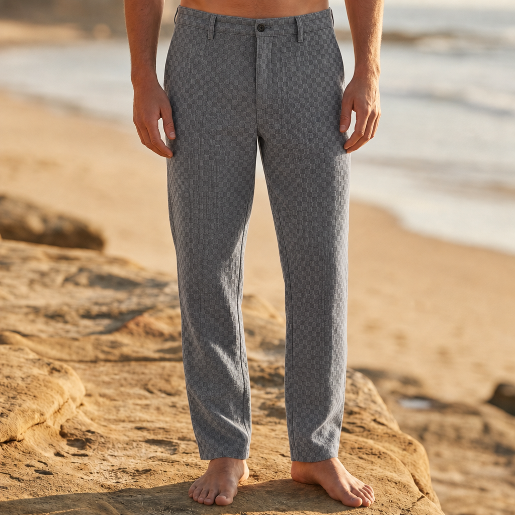 Aegina Checkered Corduroy Trousers in Gray