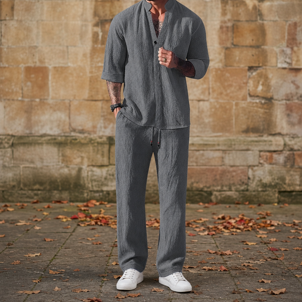 Skopelos Linen Two-Piece Set in Gray
