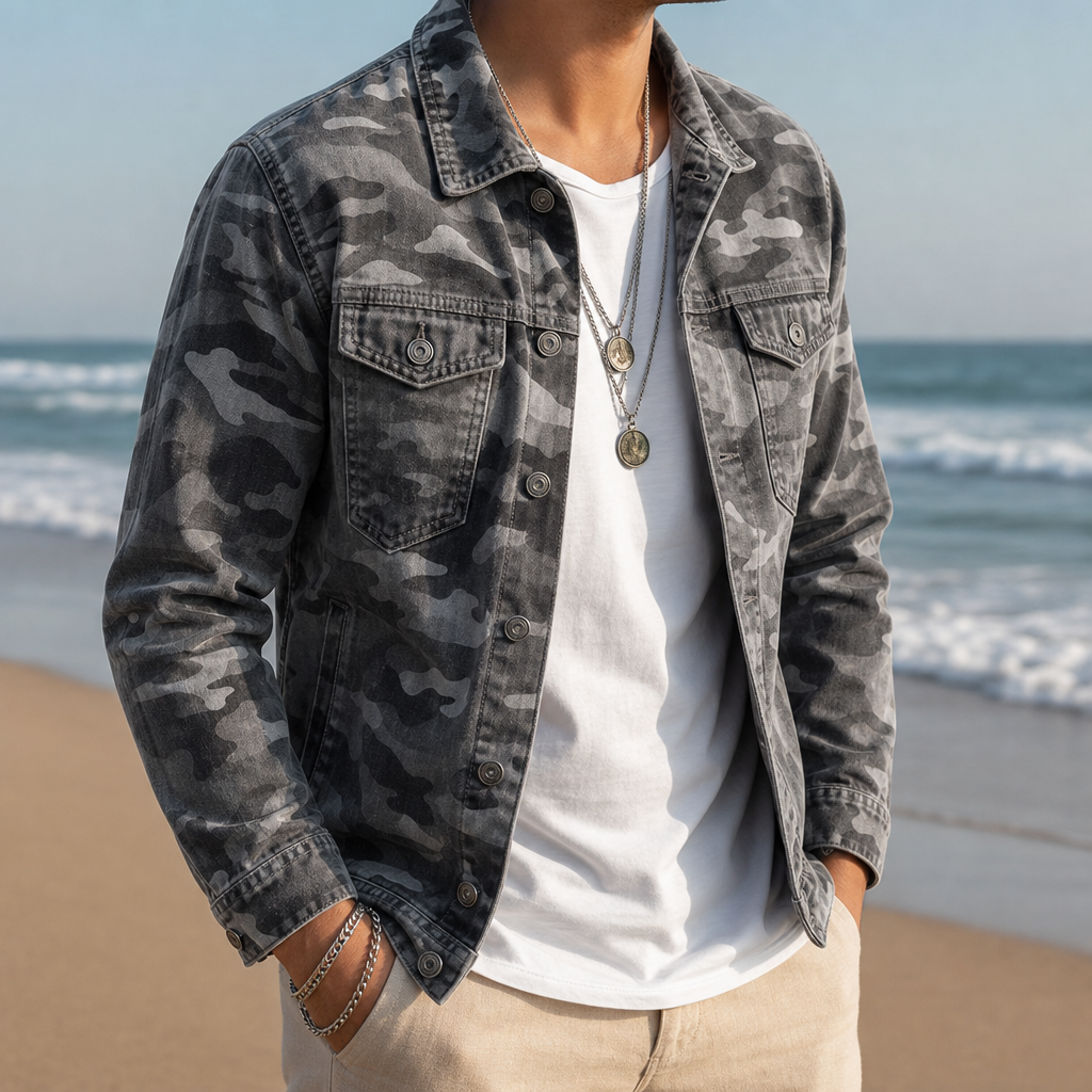 Methoni Camo Canvas Jacket in Gray