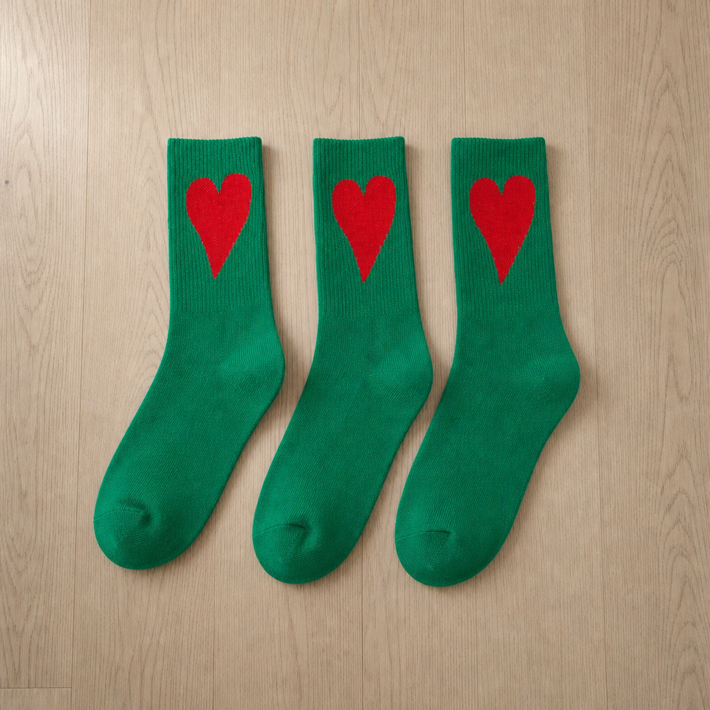 Ferrara Heart Print Crew Socks in Green (3-Pack)