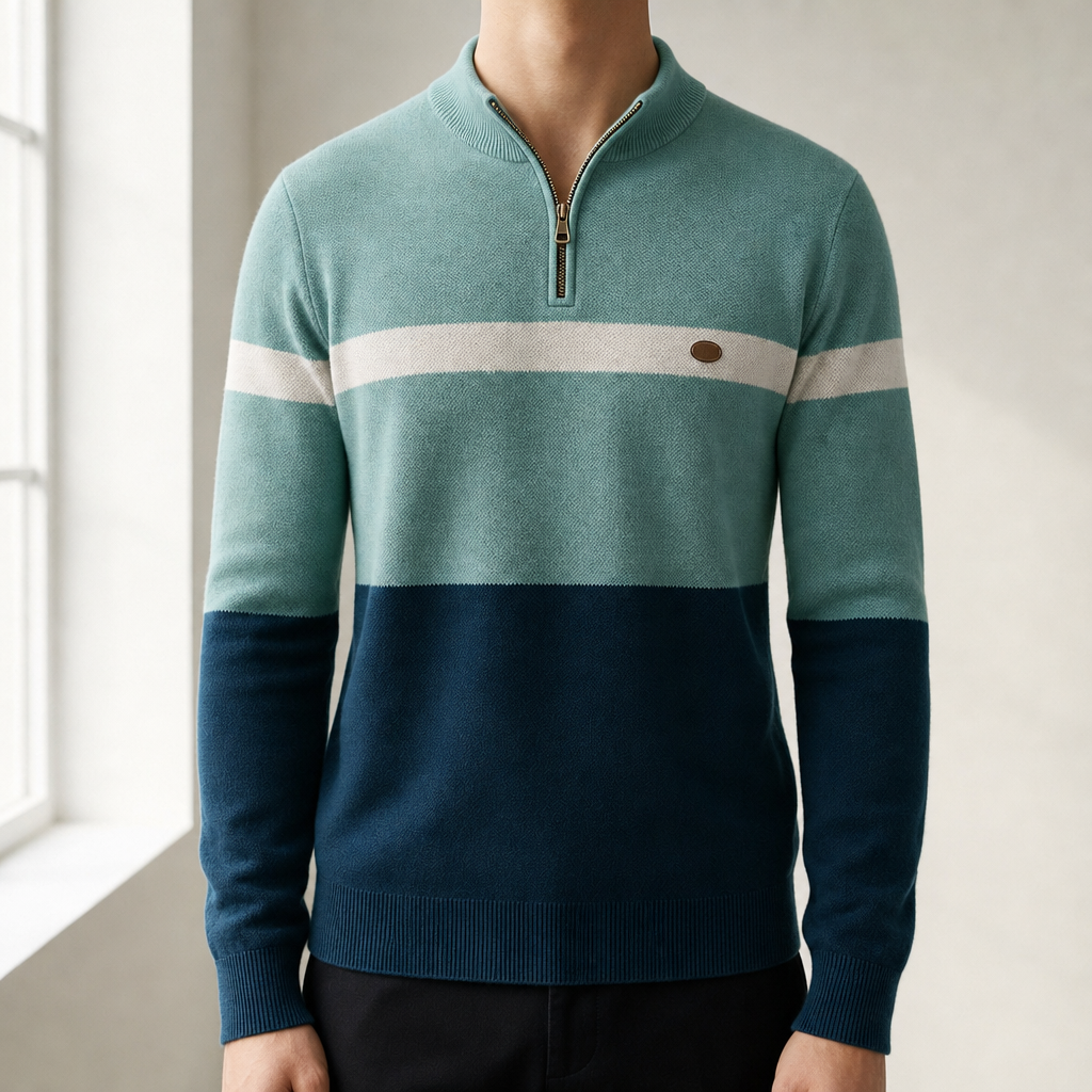Gythio Colorblock Quarter-Zip Pullover in Green Navy