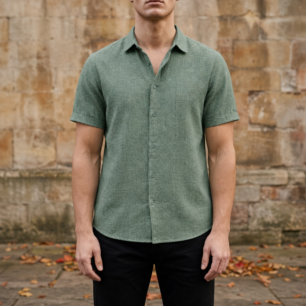 Mykonos Linen Short Sleeve Shirt in Green