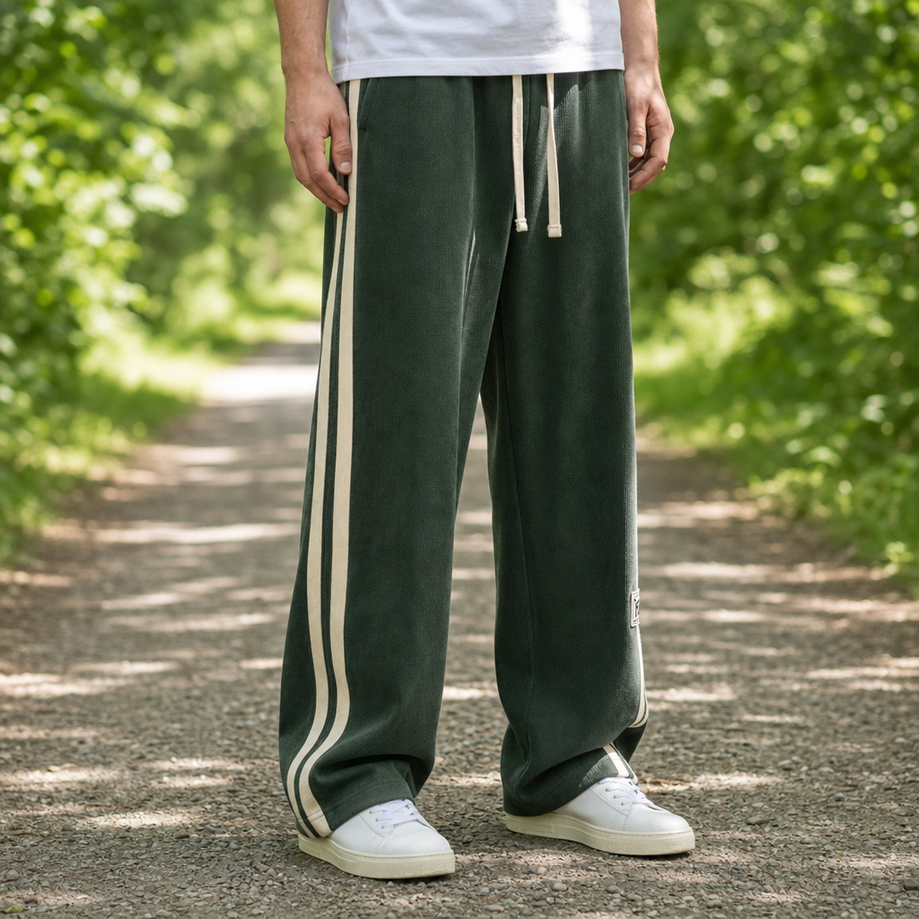 Pylos Striped Corduroy Wide-Leg Pants in Green