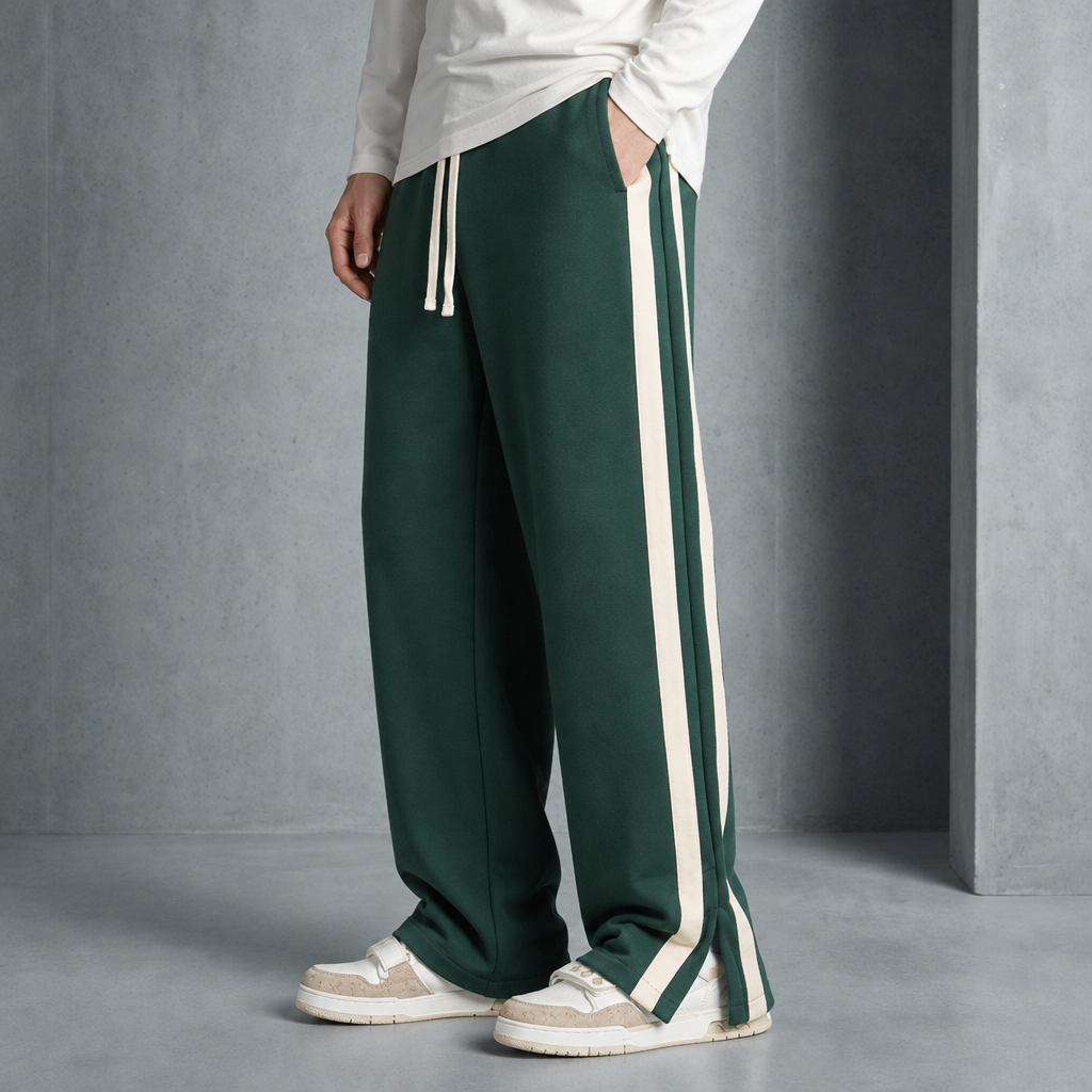 Bolzano Striped Wide Leg Sweatpants in Green