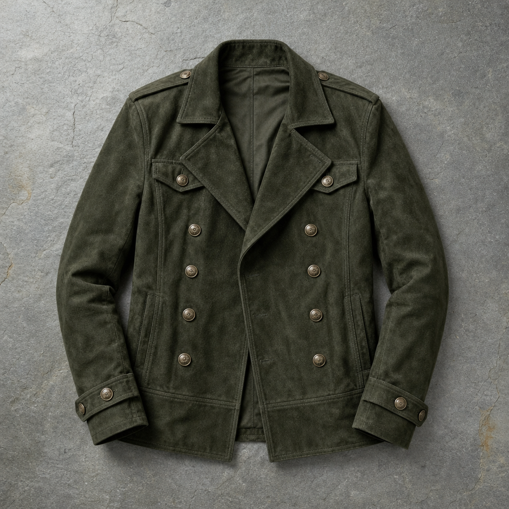 Carvoeiro Double-Breasted Suede Jacket in Green