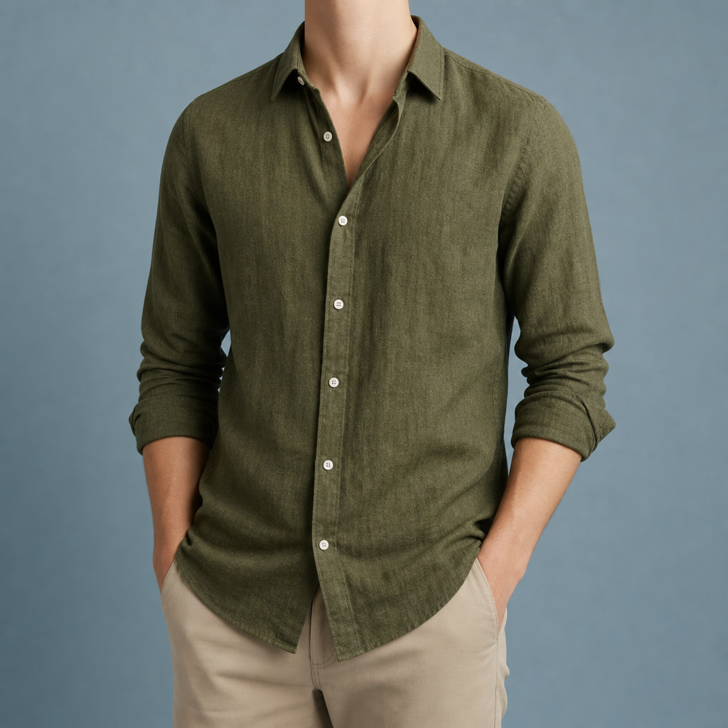 Lucca Linen Button-Up Shirt in Green