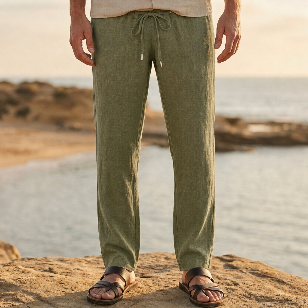 Vellara Linen Drawstring Trousers in Green
