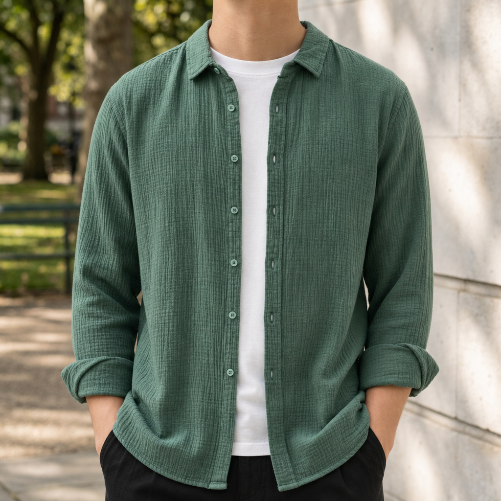 Leros Gauze Cotton Shirt in Green