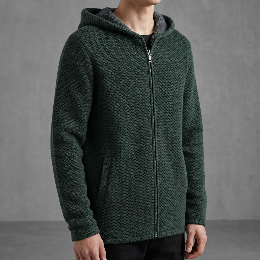 Santander Fleece-Lined Hooded Cardigan in Green