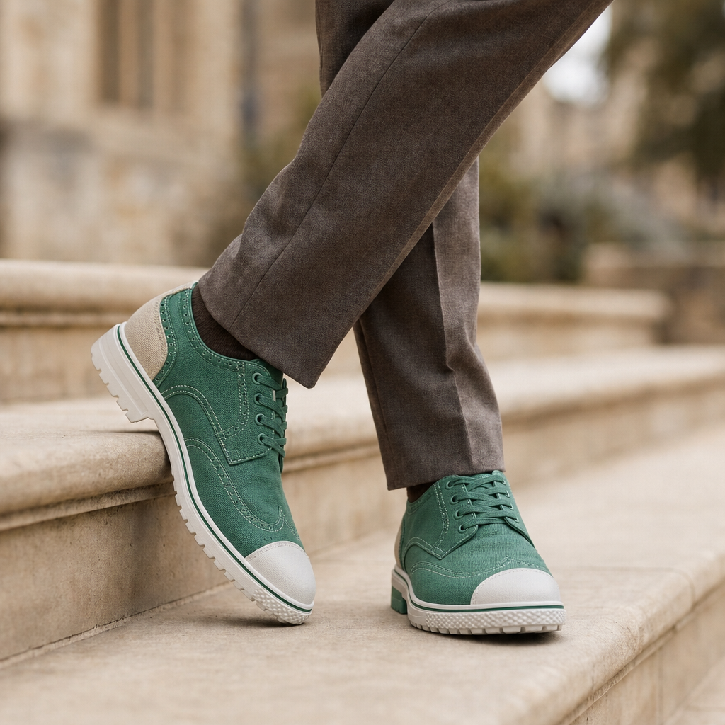 Lamego Two-Tone Canvas Sneakers in Green