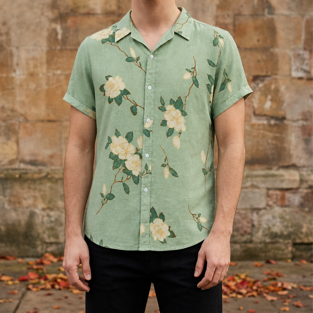 Polignano Floral Button-Up Shirt in Green