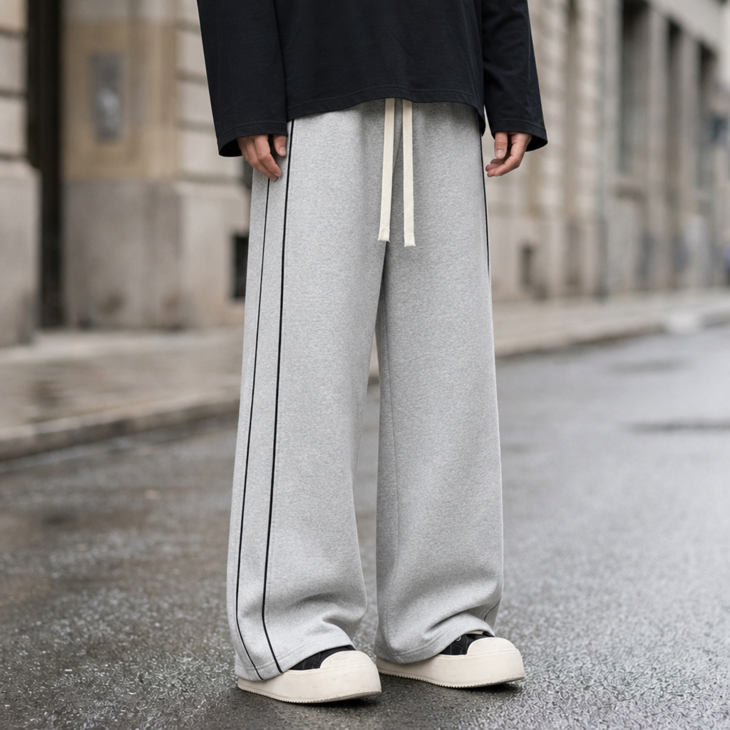 Calvi Wide-Leg Stripe Pants in Grey
