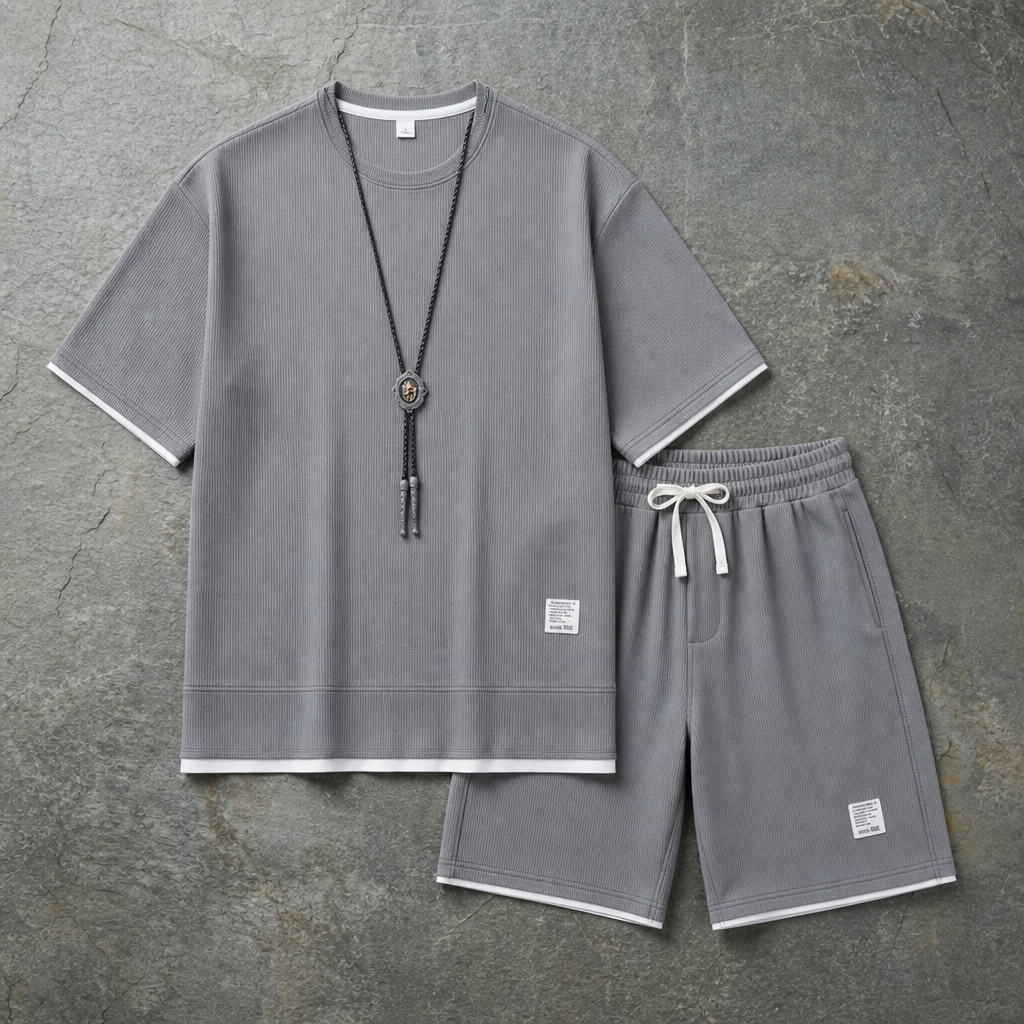 Spetses Waffle Knit Lounge Set in Grey
