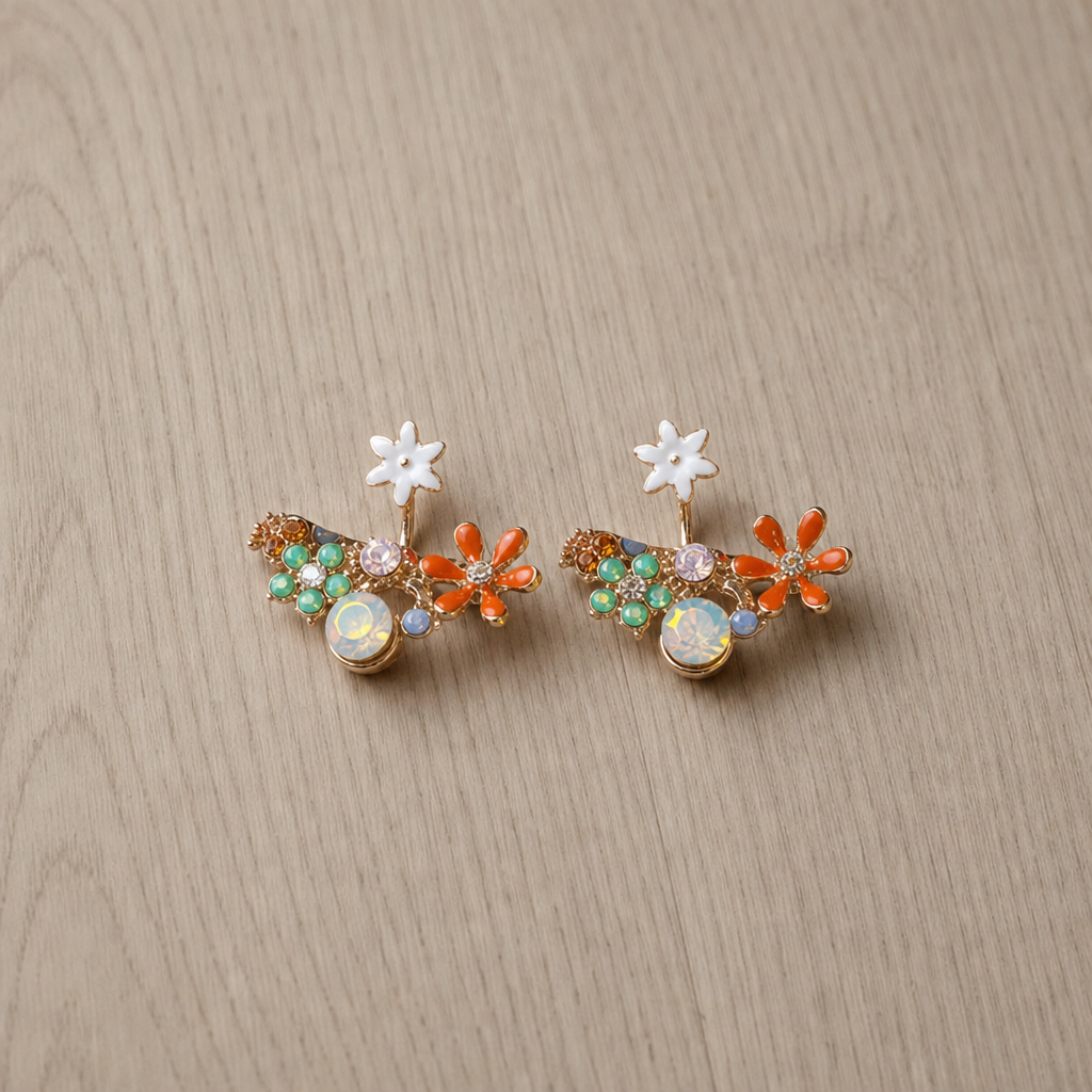 Marenzo Floral Crystal Ear Jacket in Iridescent