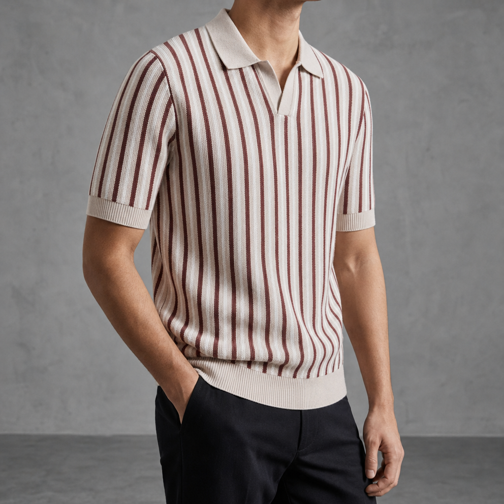 Kalymnos Retro Stripe Knit Polo in Ivory