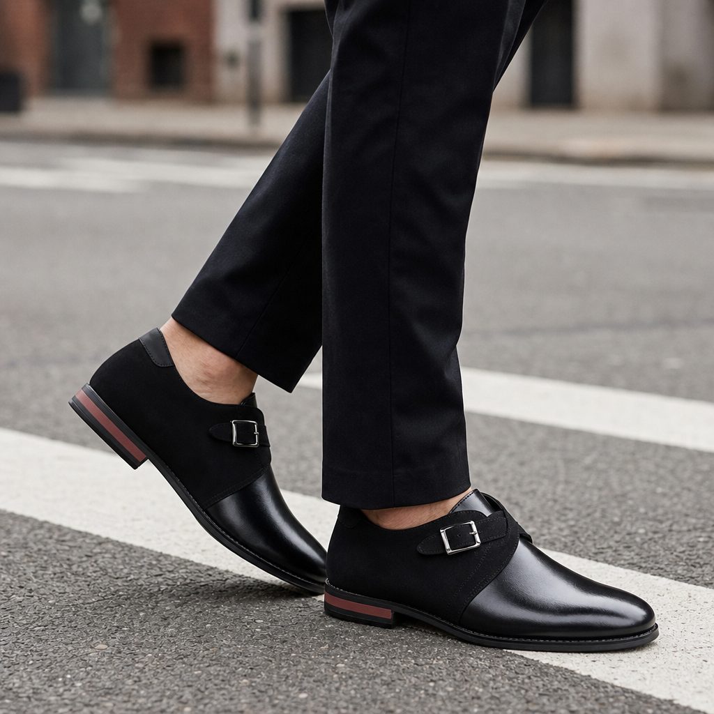 Monsanto Double Buckle Monk Loafers in Jet Black