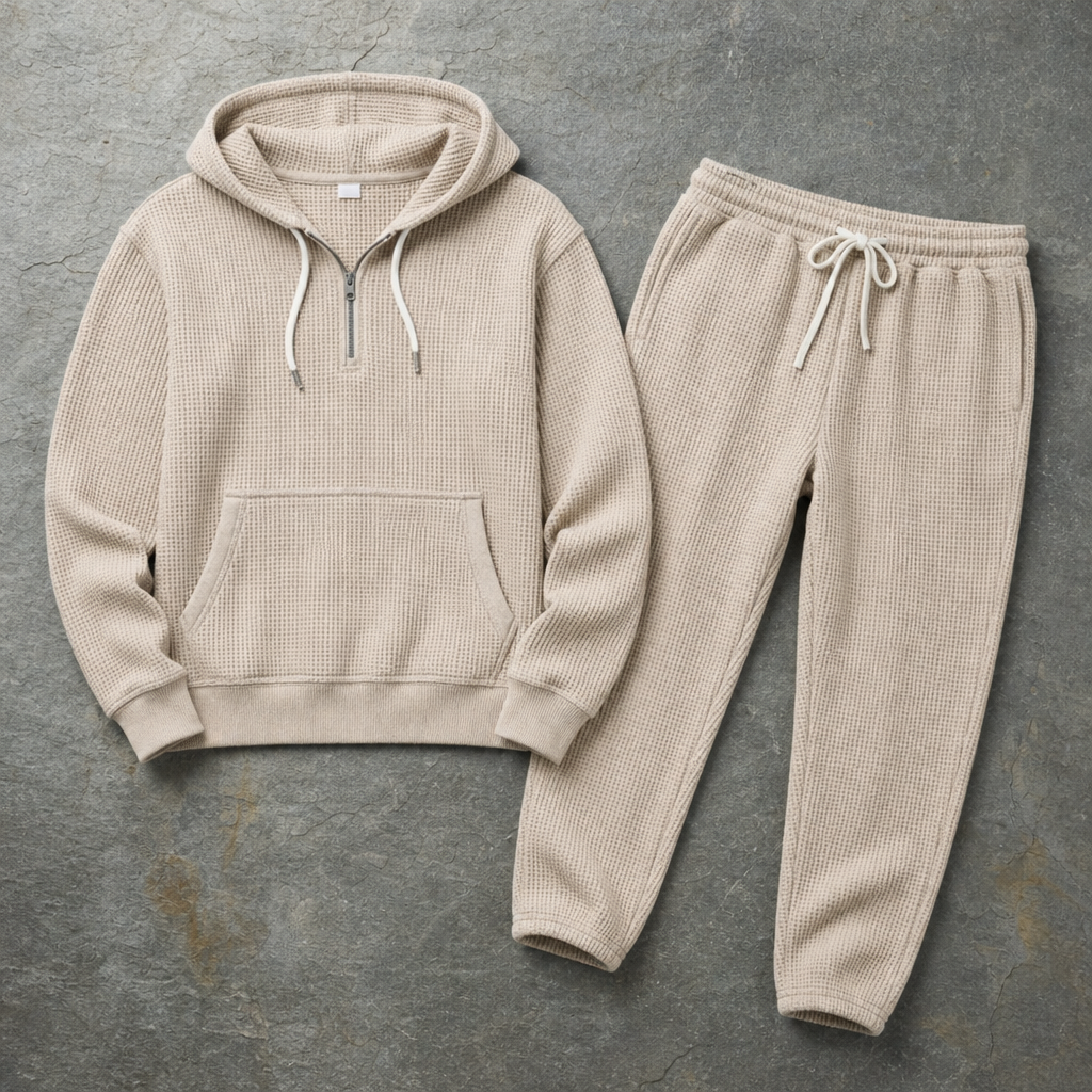Vieste Waffle Knit Tracksuit Set in Khaki