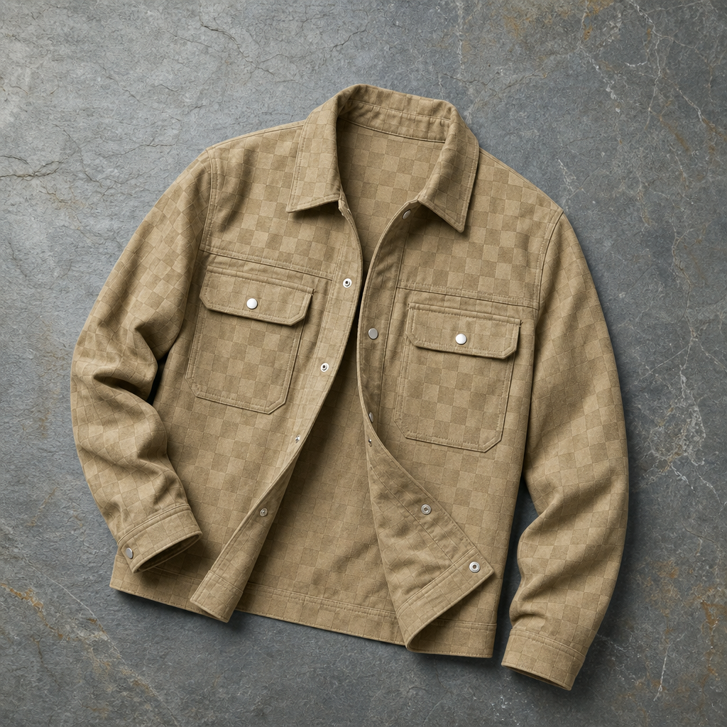 Comillas Checkered Suede Jacket in Khaki