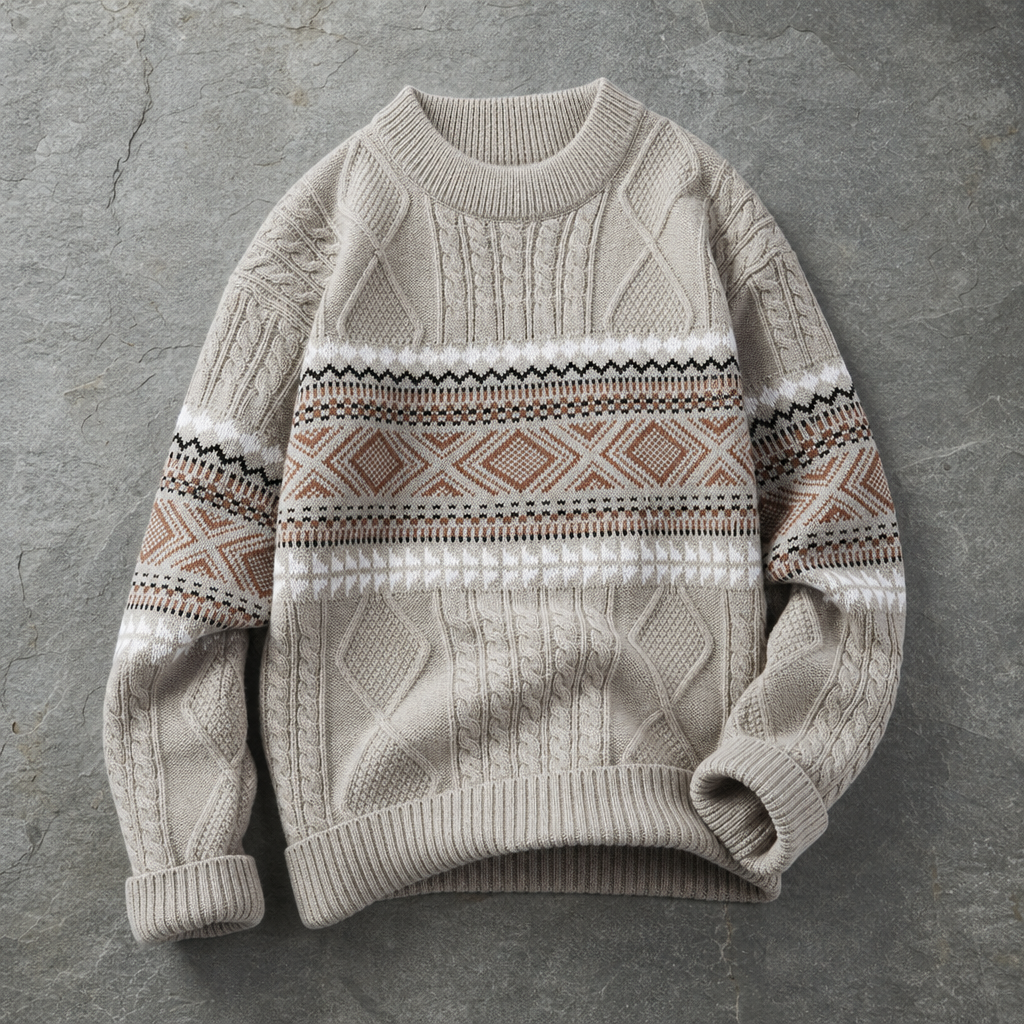Mljet Nordic Cable Knit Sweater in Khaki