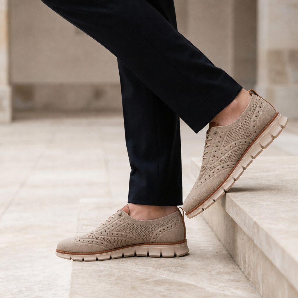 Tropea Knit Brogue Oxford Sneakers in Khaki