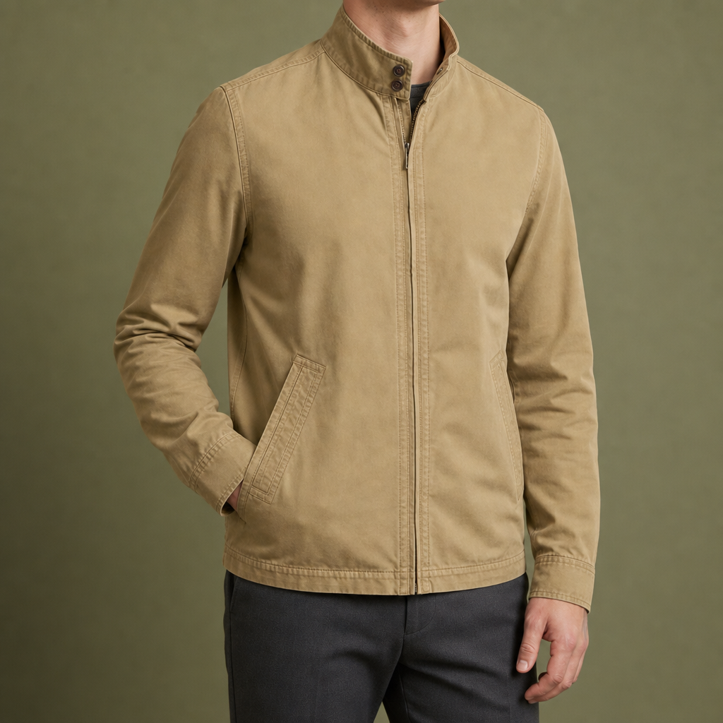 Javea Zip-Front Utility Jacket in Khaki