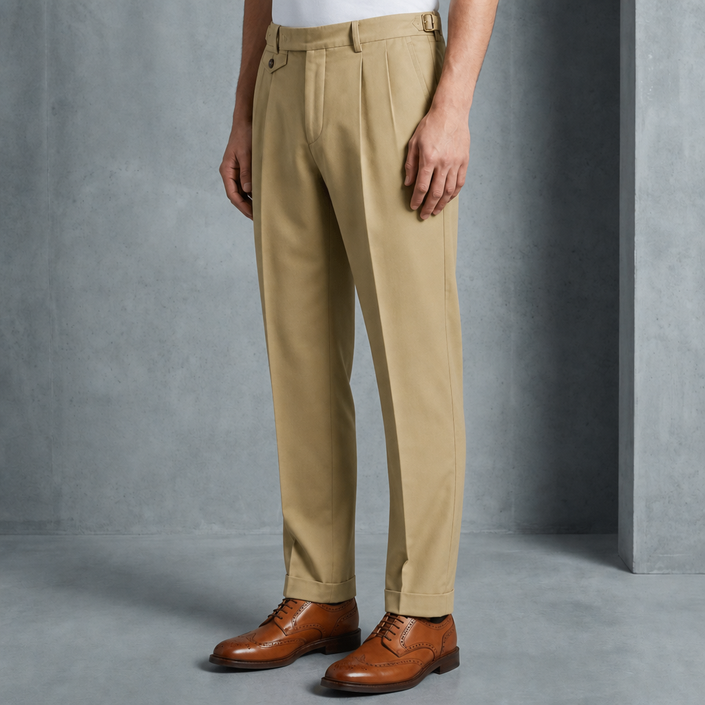 Granada Pleated Gurkha Trousers in Khaki
