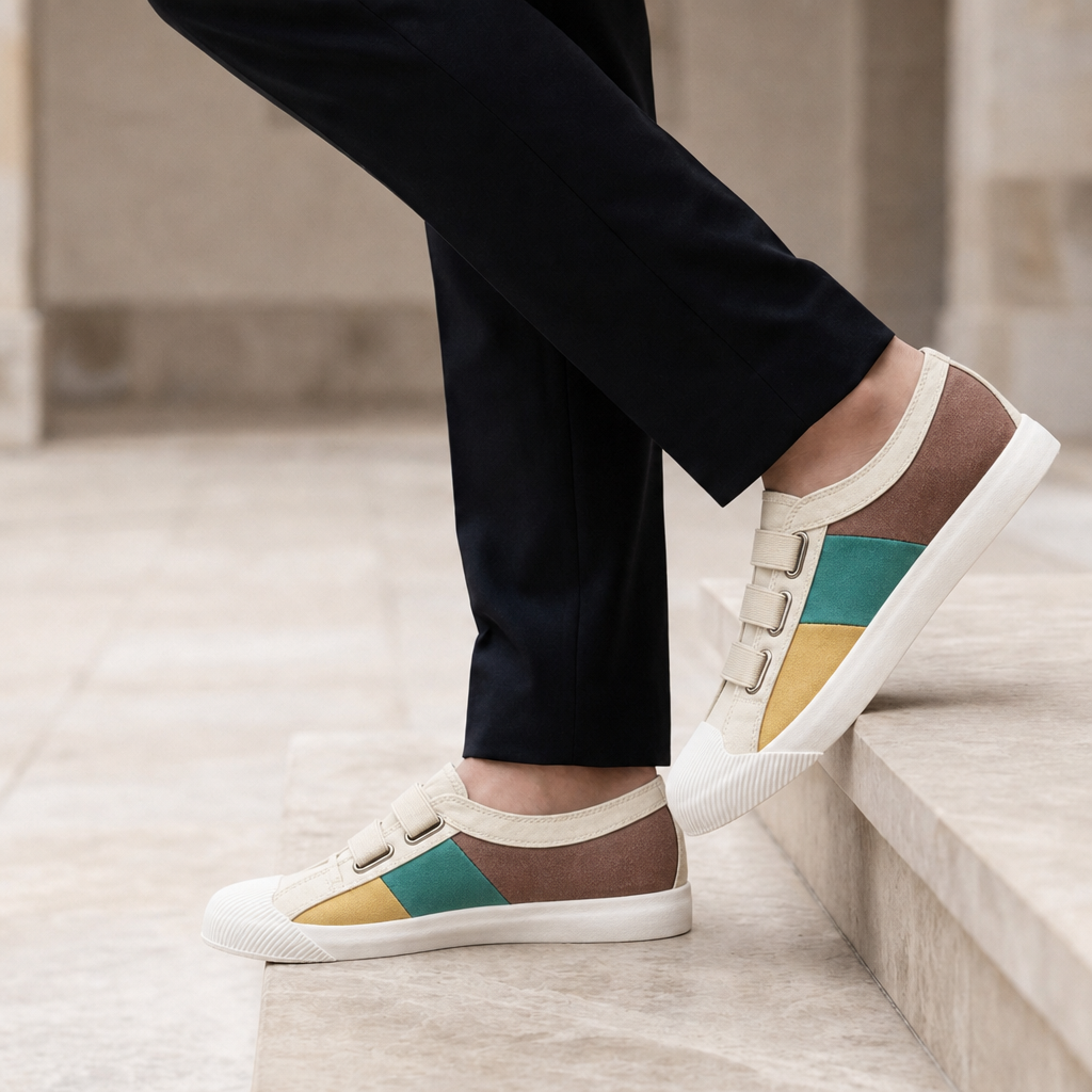Cinque Terre Color Block Canvas Sneakers in Khaki-White