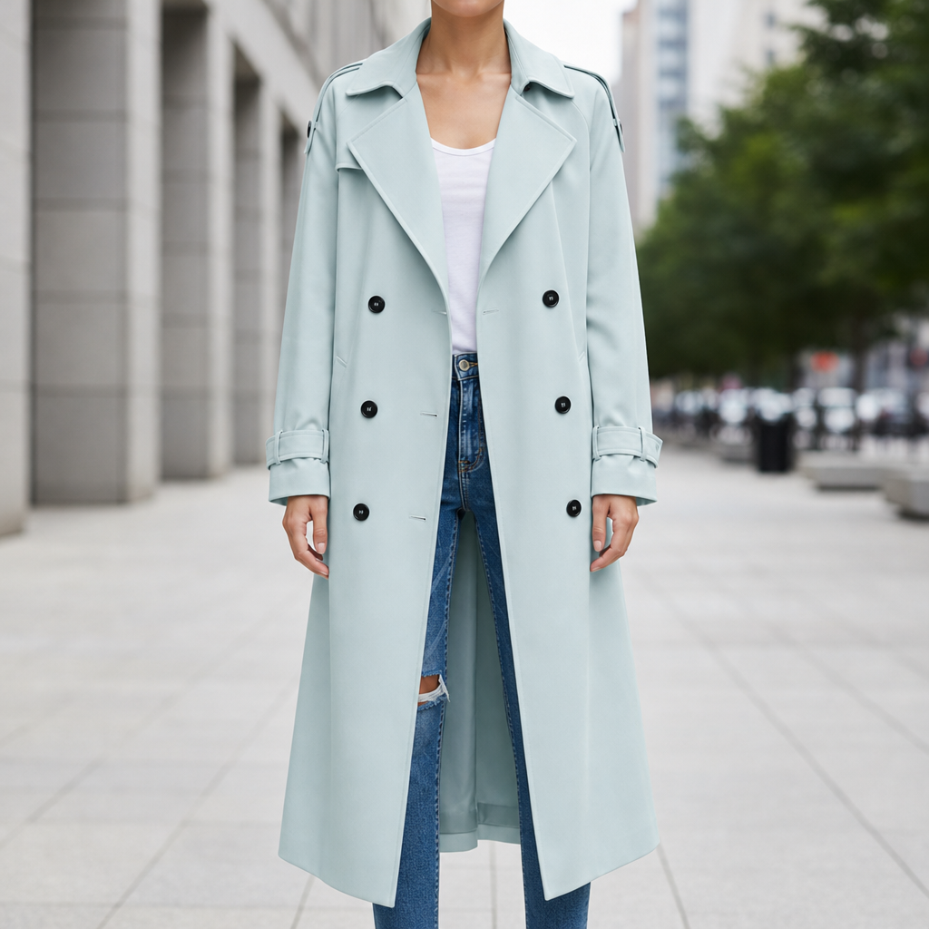Positano Double Breasted Trench Coat in Light Blue