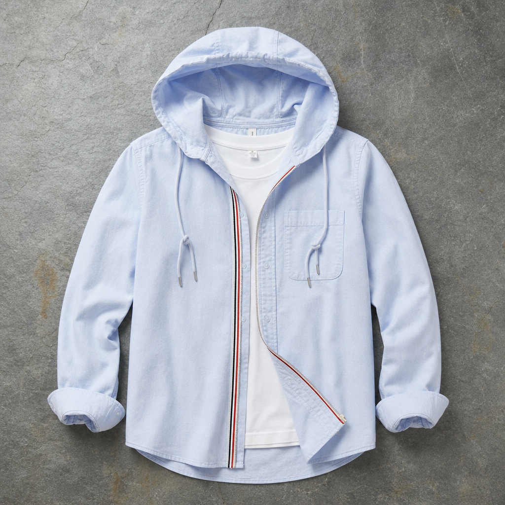 Sliema Cotton Hooded Shirt in Light Blue