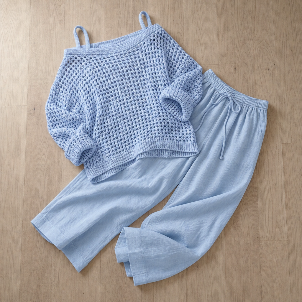 Collioure Crochet Two-Piece Set in Light Blue