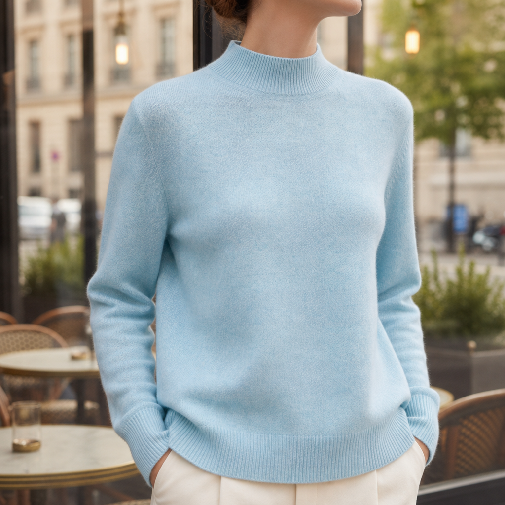 Sete Cashmere Mock Neck Sweater in Light BLue