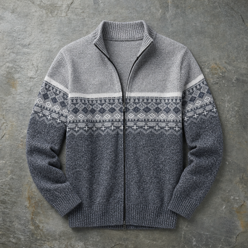Avila Fair Isle Zip Cardigan in Light Gray