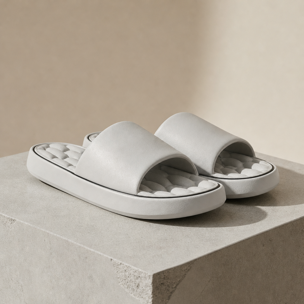 Caldamo Cushioned Massage Slides in Light Gray