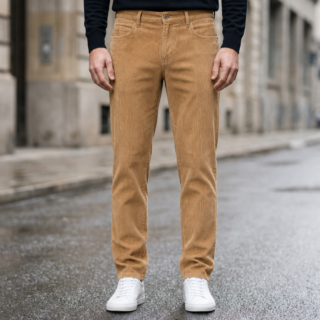 Lecce Slim Corduroy Trousers in Light Khaki