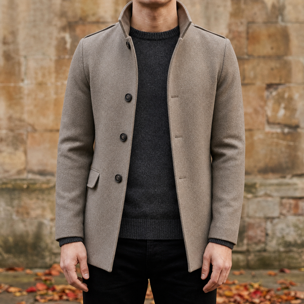 Elounda Slim Wool Blend Coat in Light Khaki