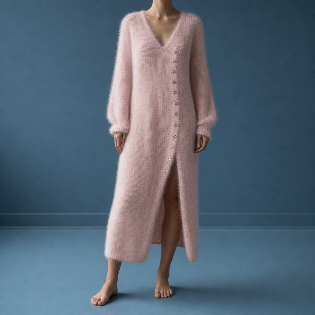 Sifnos Fluffy Knit Midi Dress in Light Pink