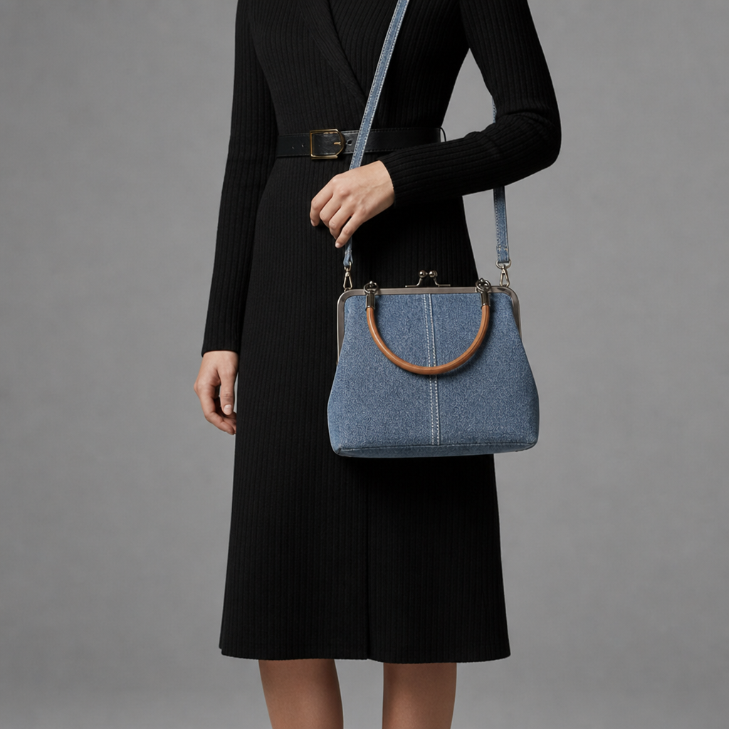 Positano Denim Frame Handbag in Light Wash Denim