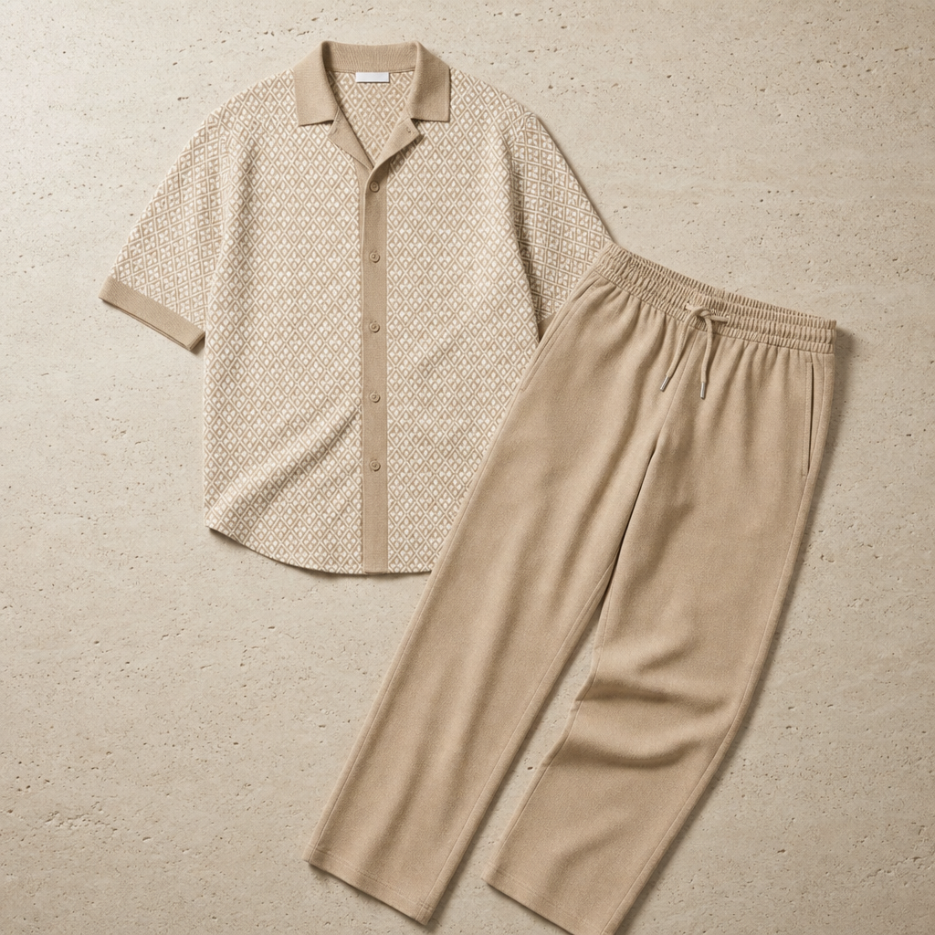 Perugia Geometric Print Matching Set in Linen Beige