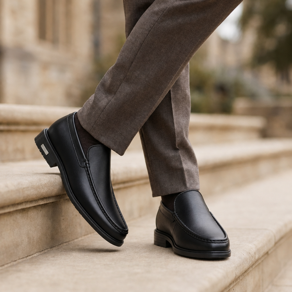 Oviedo Leather Slip-On Loafers in Midnight Black