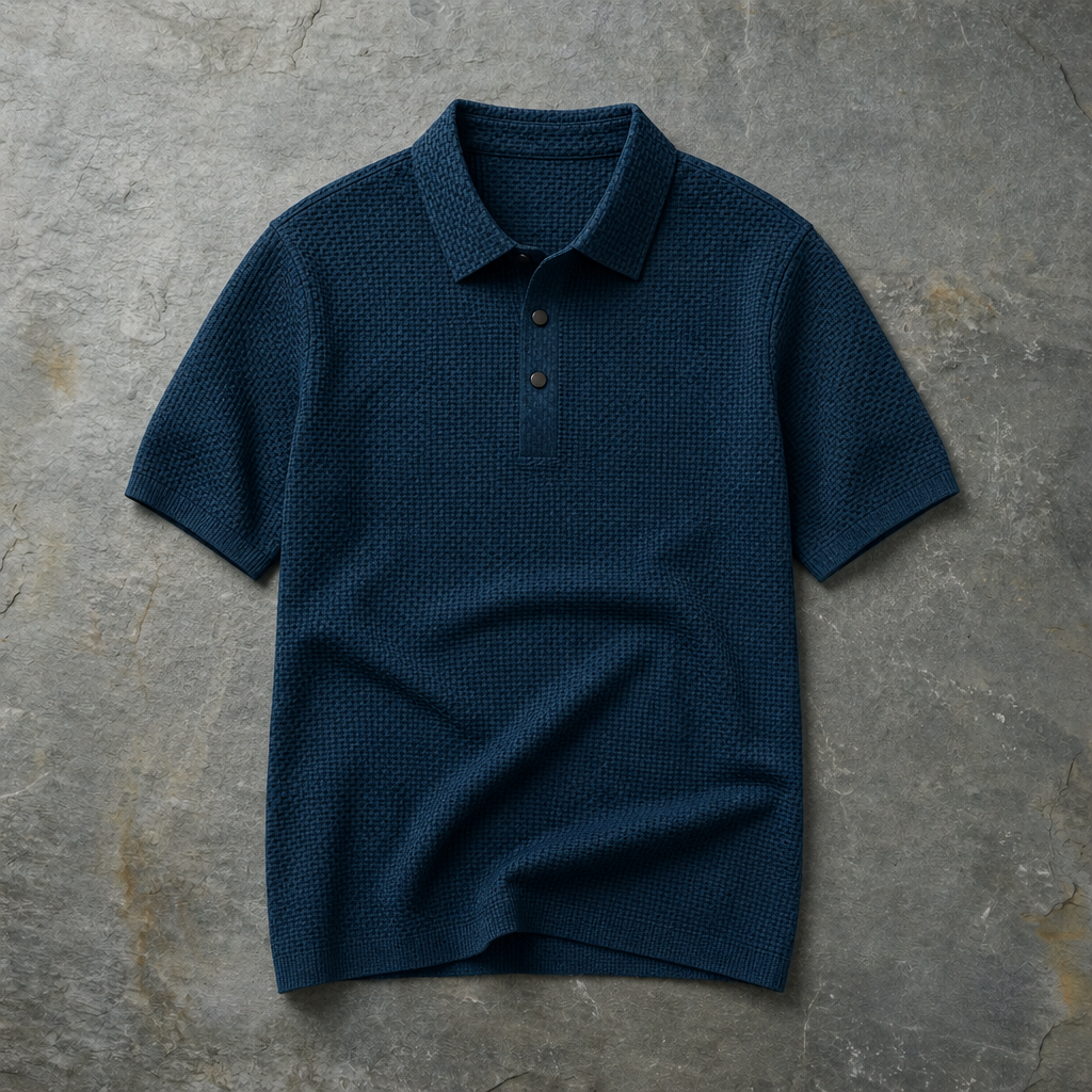 Trento Textured Knit Polo in Midnight Blue