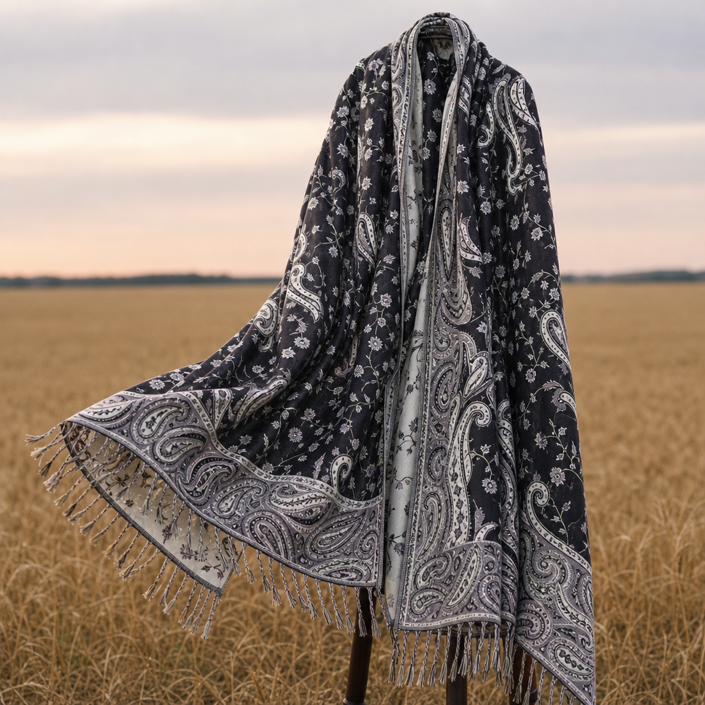 Mijas Paisley Jacquard Wrap in Midnight Ivory