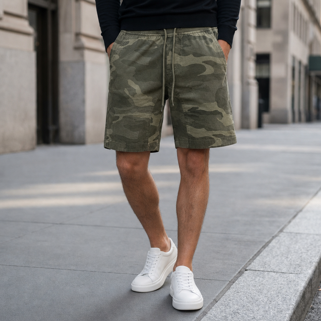 Bilbao Camo Cargo Shorts in Military Green