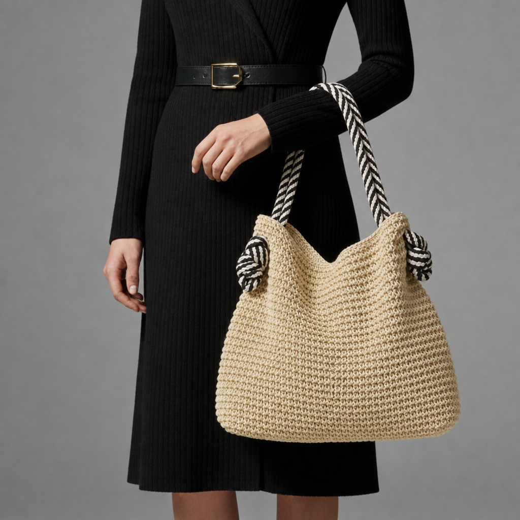 Gozo Woven Straw Tote in Natural Beige