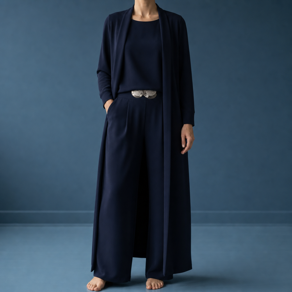 Sete Cardigan Top Pants Set in Navy