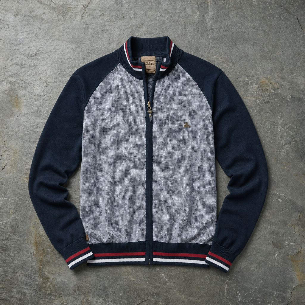Albufeira Striped Zip-Up Cardigan in Navy