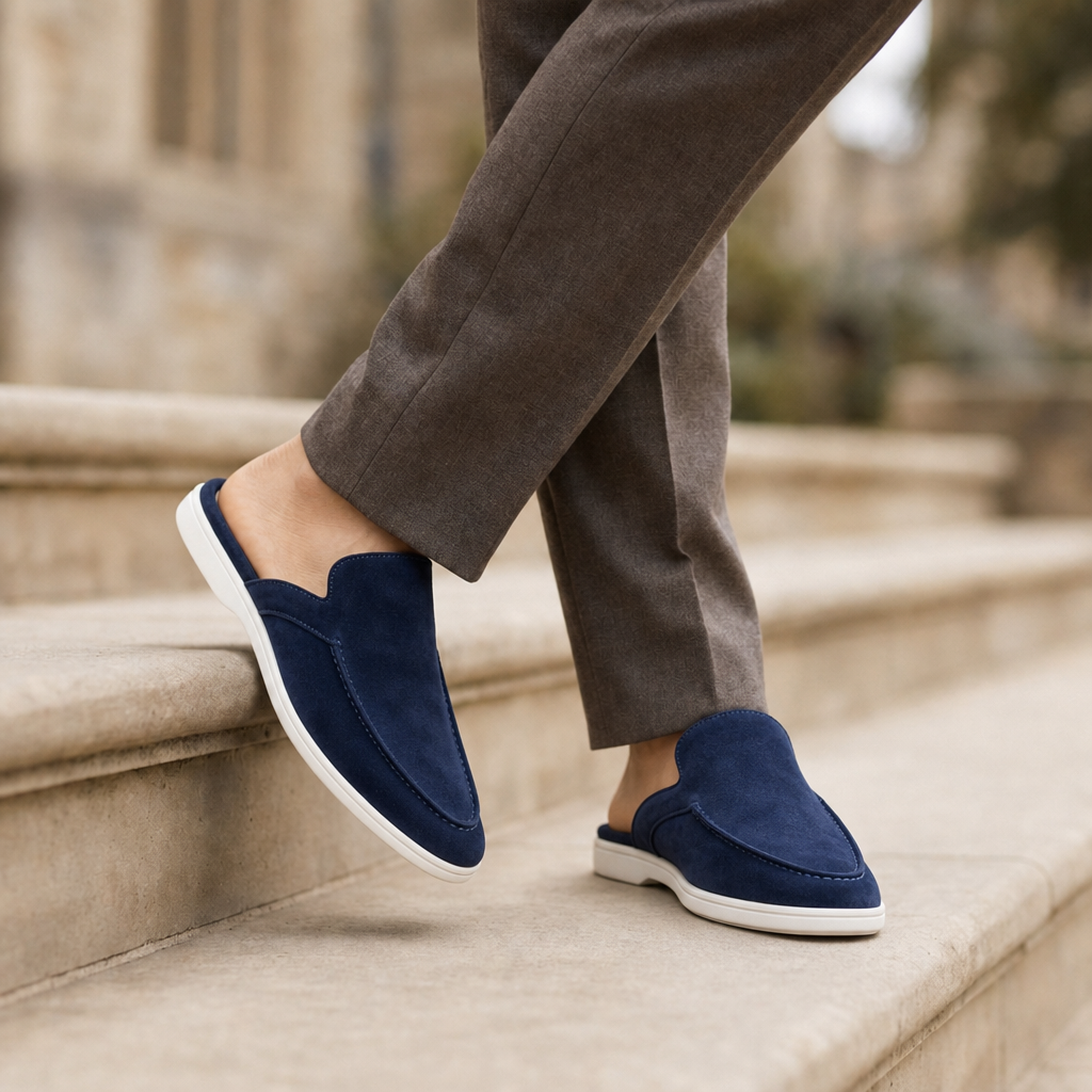Nafplio Suede Loafer Mules in Navy