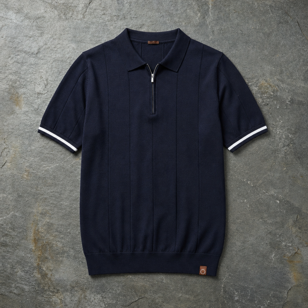 Arles Zip Knit Polo in Navy