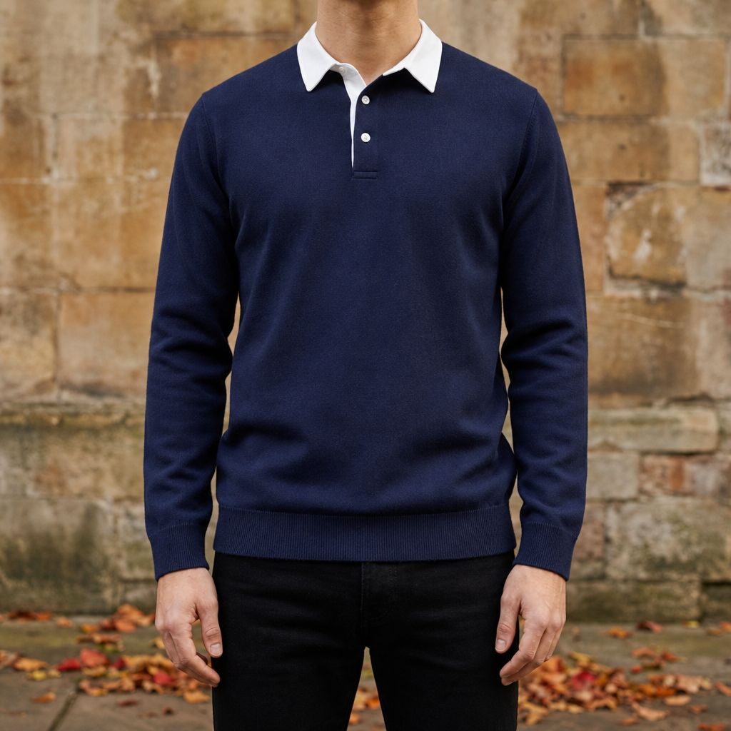 Skopelos Polo Collar Sweatshirt in Navy