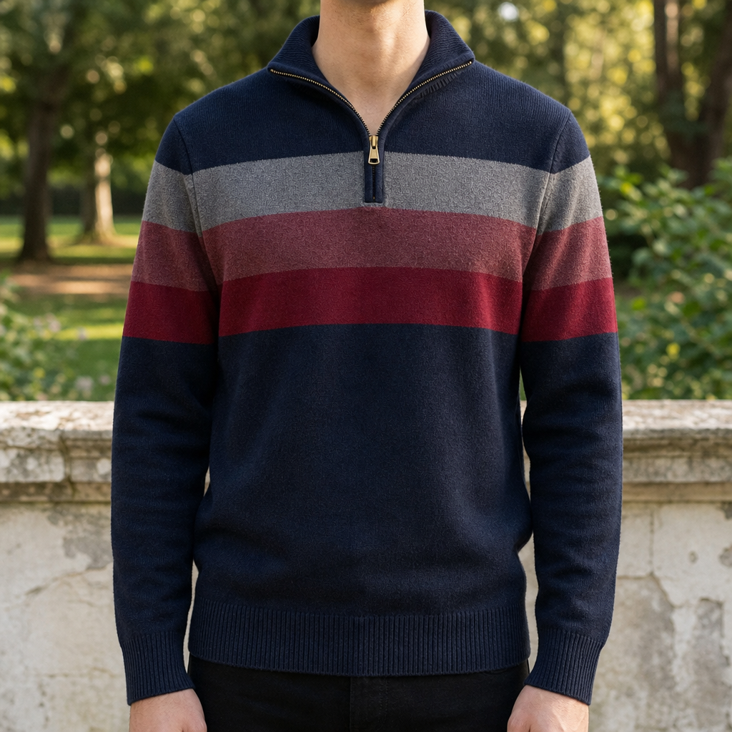 Monemvasia Striped Quarter-Zip Pullover in Navy