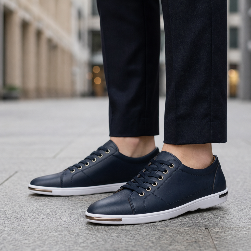 Biot Leather Casual Sneakers in Navy
